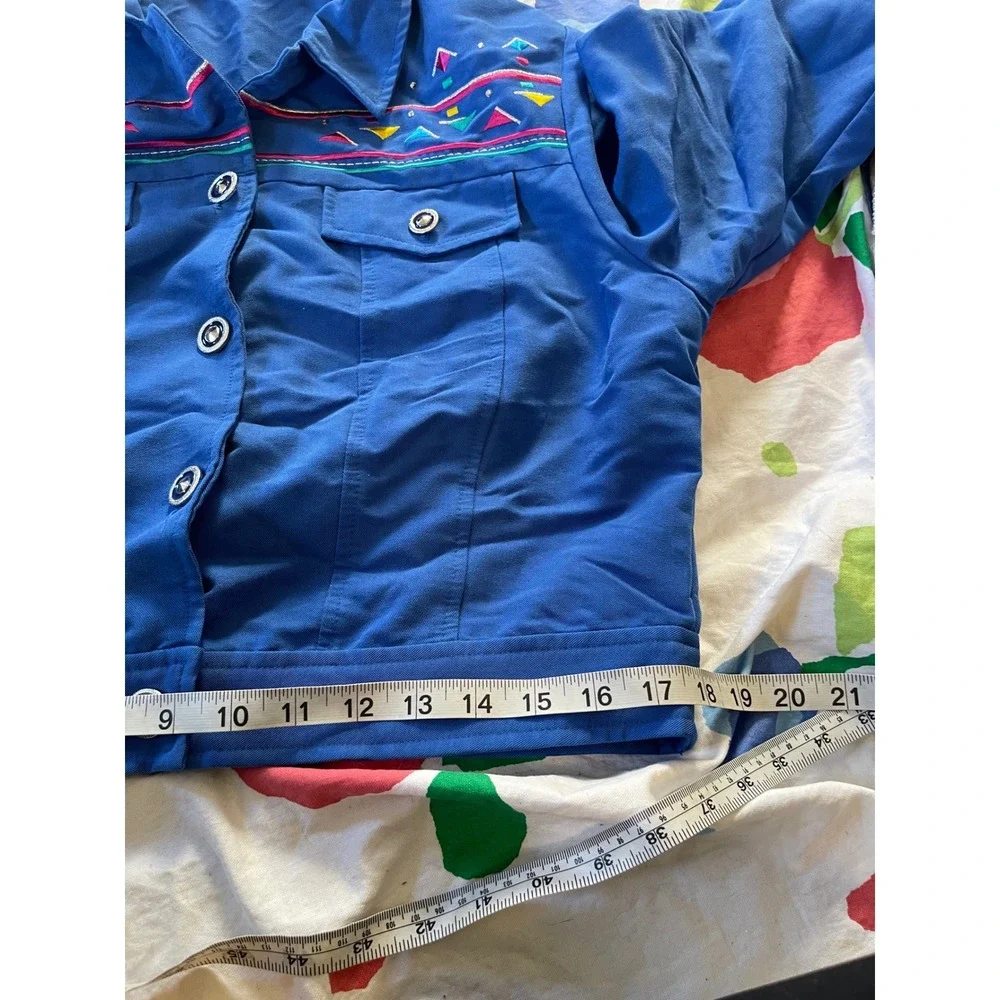 Vintage Royal Blue 2 Piece Set Embroidered Cropped Jacket High Waist Pants‎ M